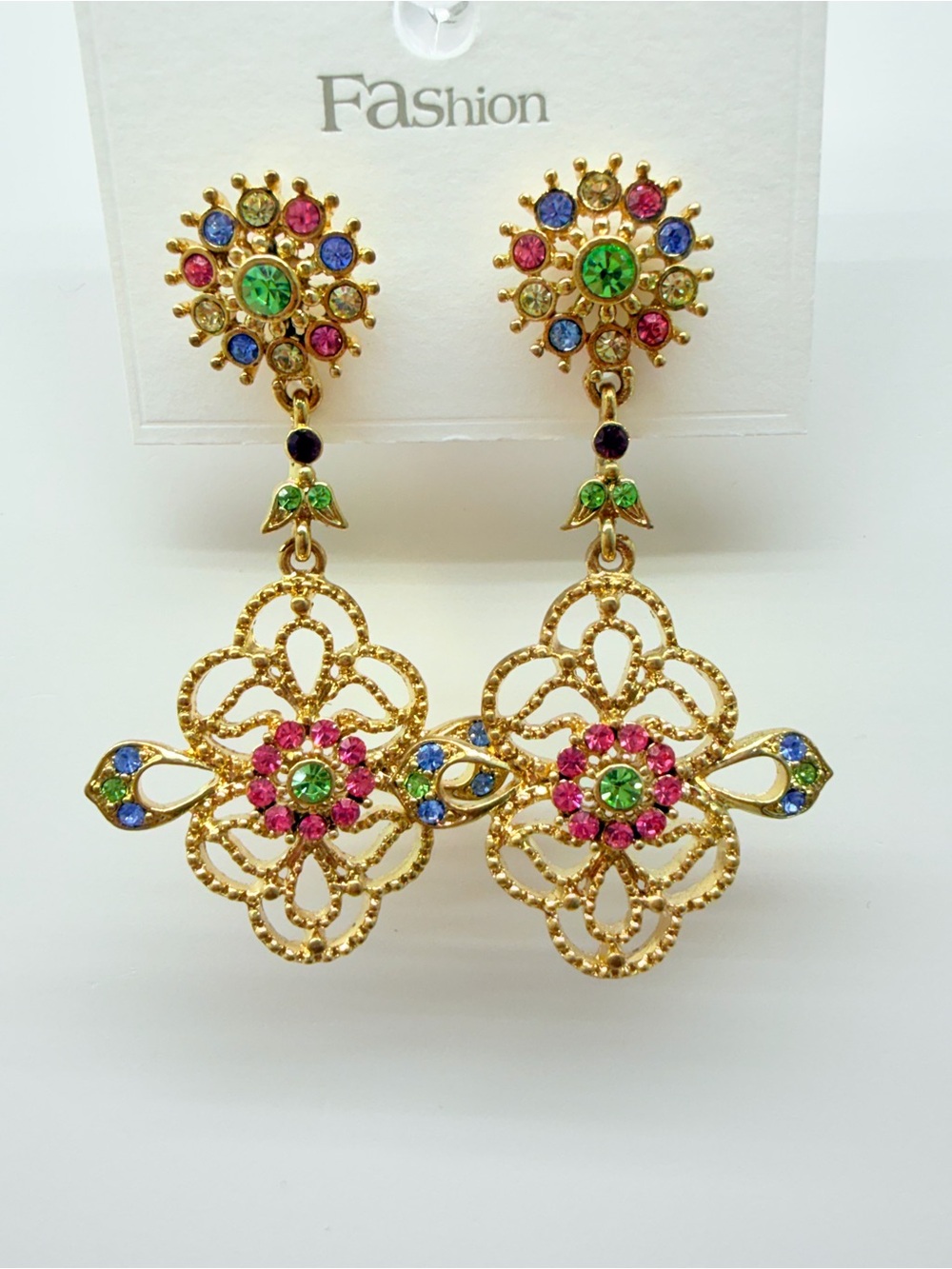 Gold-Tone Multicolor Floral Drop Earrings #ER0817